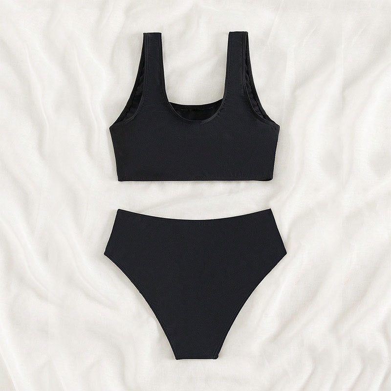 Damen Sport-Bikini mit hohem Bund und breiten Trägern