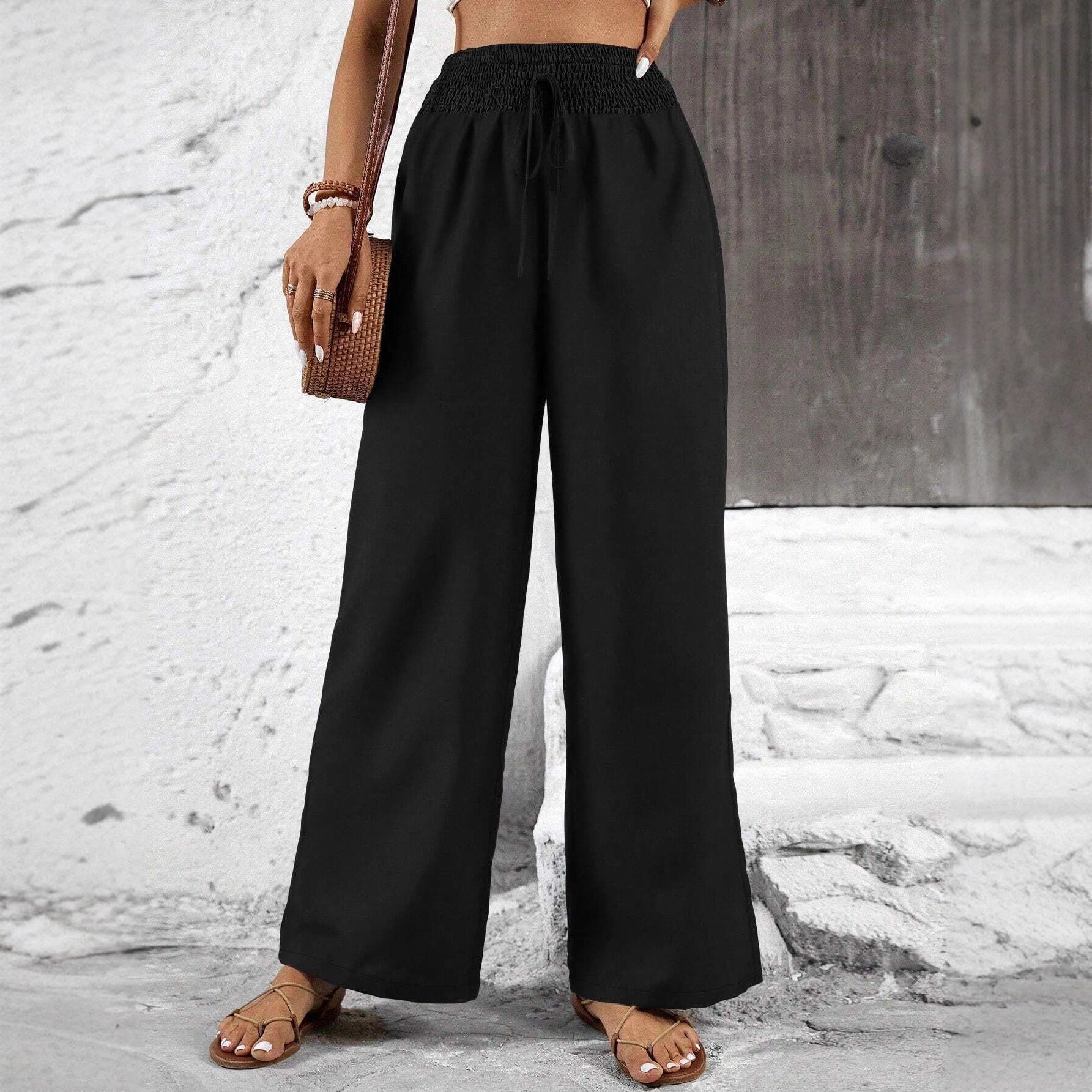 Damen weit geschnittene Sommerhose mit elastischem Bund und Kordelzug R&B