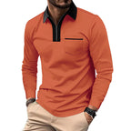 Herren nan elegantes Langarm-Poloshirt mit verdecktem Halbzip, strukturierter Piqué-Optik und dezenter Brusttasche R&B