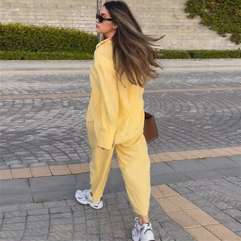 Damen luftige Loungewear-Kombination mit weitem Schnitt und langen Ärmeln R&B