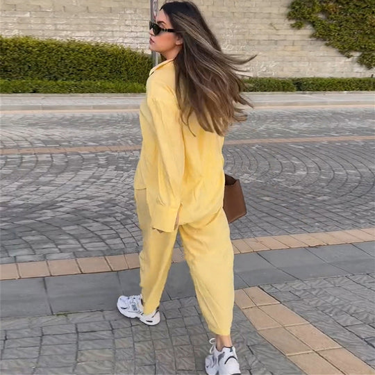 Damen luftige Loungewear-Kombination mit weitem Schnitt und langen Ärmeln R&B