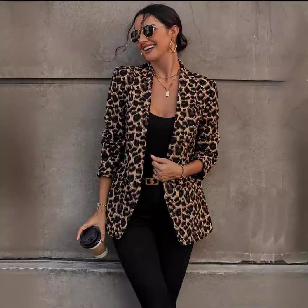 Damen modischer Blazer mit Leopardenmuster und taillierter Passform R&B