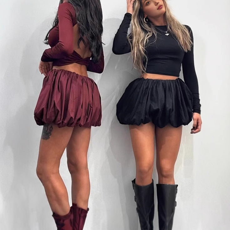 Damen Kurzes Volantkleid mit langem Arm und elastischem Taillenbund R&B