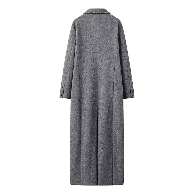 Damen eleganter langärmeliger Wollmantel mit Doppelreiher und hohen Taschen R&B