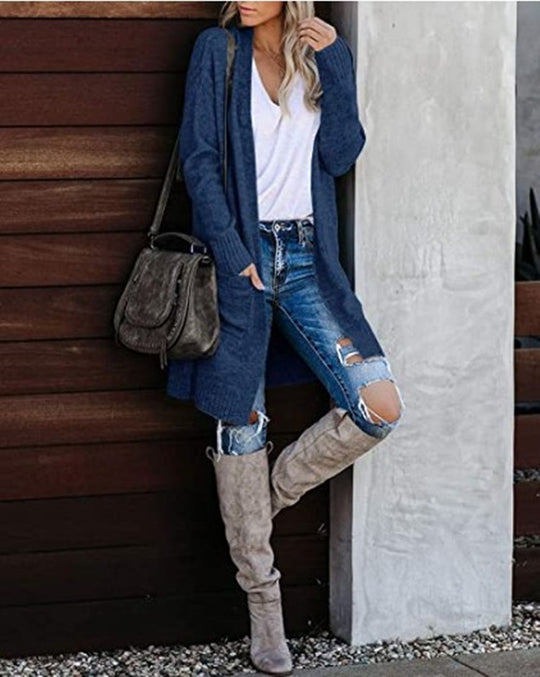 Damen Strickmantel mit offenen Fronten und lässigem Design R&B