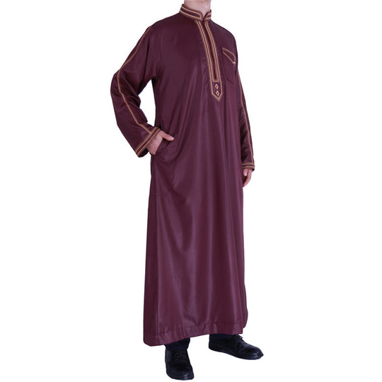 Herren traditionelles Langgewand mit dekorativer Stickerei und eleganter Knopfleiste R&B