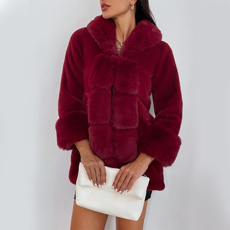 Damen Flauschige Kunstpelzjacke mit Kapuze und dekorativen Details R&B