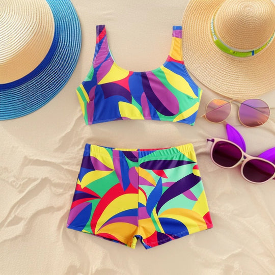 Damen Sportliches Bikini-Set mit farbenfrohen Grafiken R&B