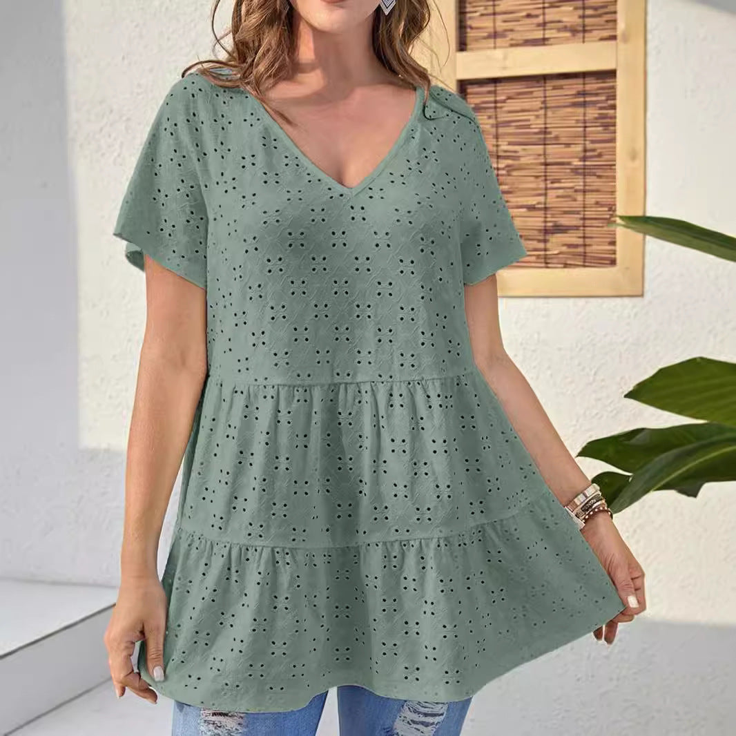 Damen Oberteil mit V-Ausschnitt und Rüschendesign R&B