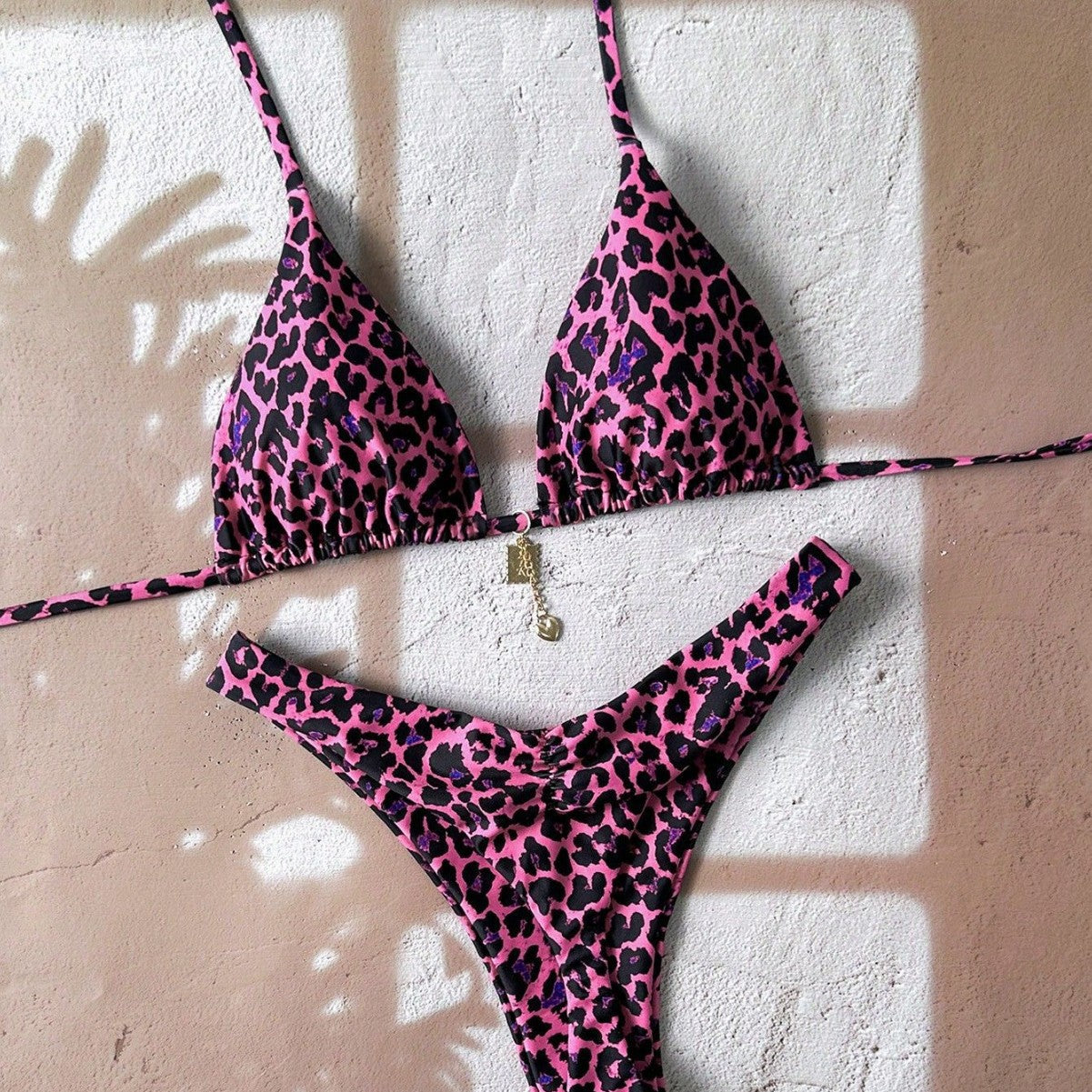 Damen Triangel-Bikini mit edlen Details und Animal-Print R&B