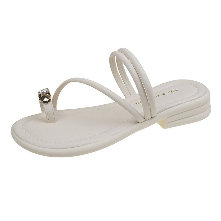 Damen elegante Zehensteg-Sandalen mit glamourösem Schmuckdetail R&B
