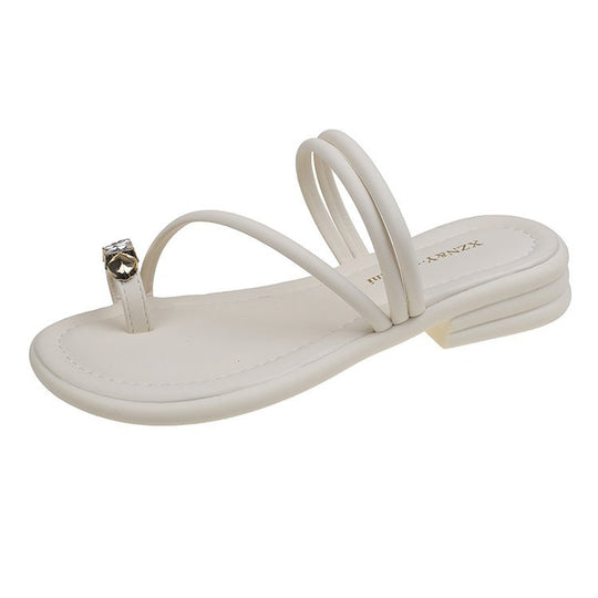 Damen elegante Zehensteg-Sandalen mit glamourösem Schmuckdetail R&B