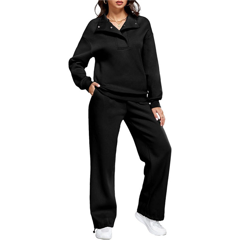 Damen Bequemes Freizeit-Set mit Stehkragen und weiten Hosen R&B