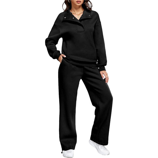 Damen Bequemes Freizeit-Set mit Stehkragen und weiten Hosen R&B