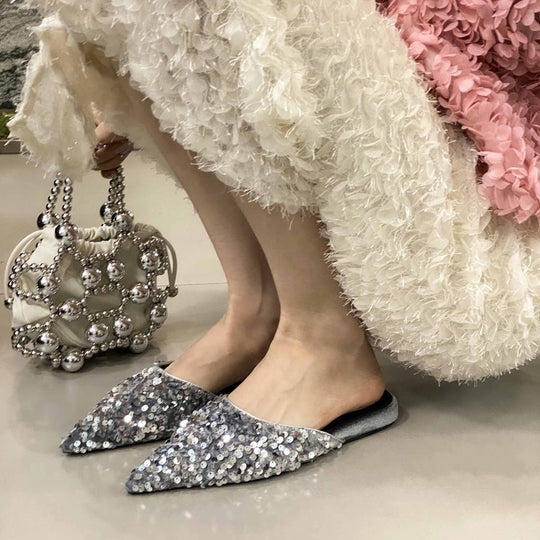 Damen elegante Mules mit glamourösem Paillettenbesatz R&B