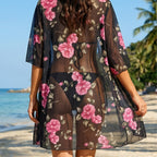 Damen eleganter transparenter Strandüberwurf mit floralem Design R&B