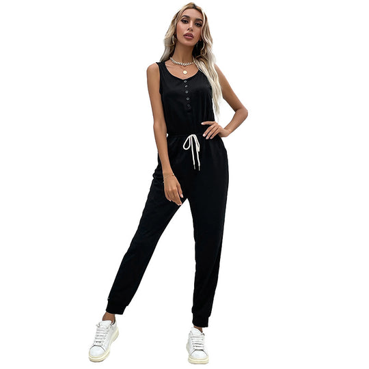 Damen Jumpsuit mit elastischem Taillenbund und praktischen Taschen R&B