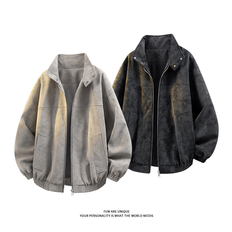 Herren lässige übergroße Jacke mit hohem Kragen und elastischem Bund R&B