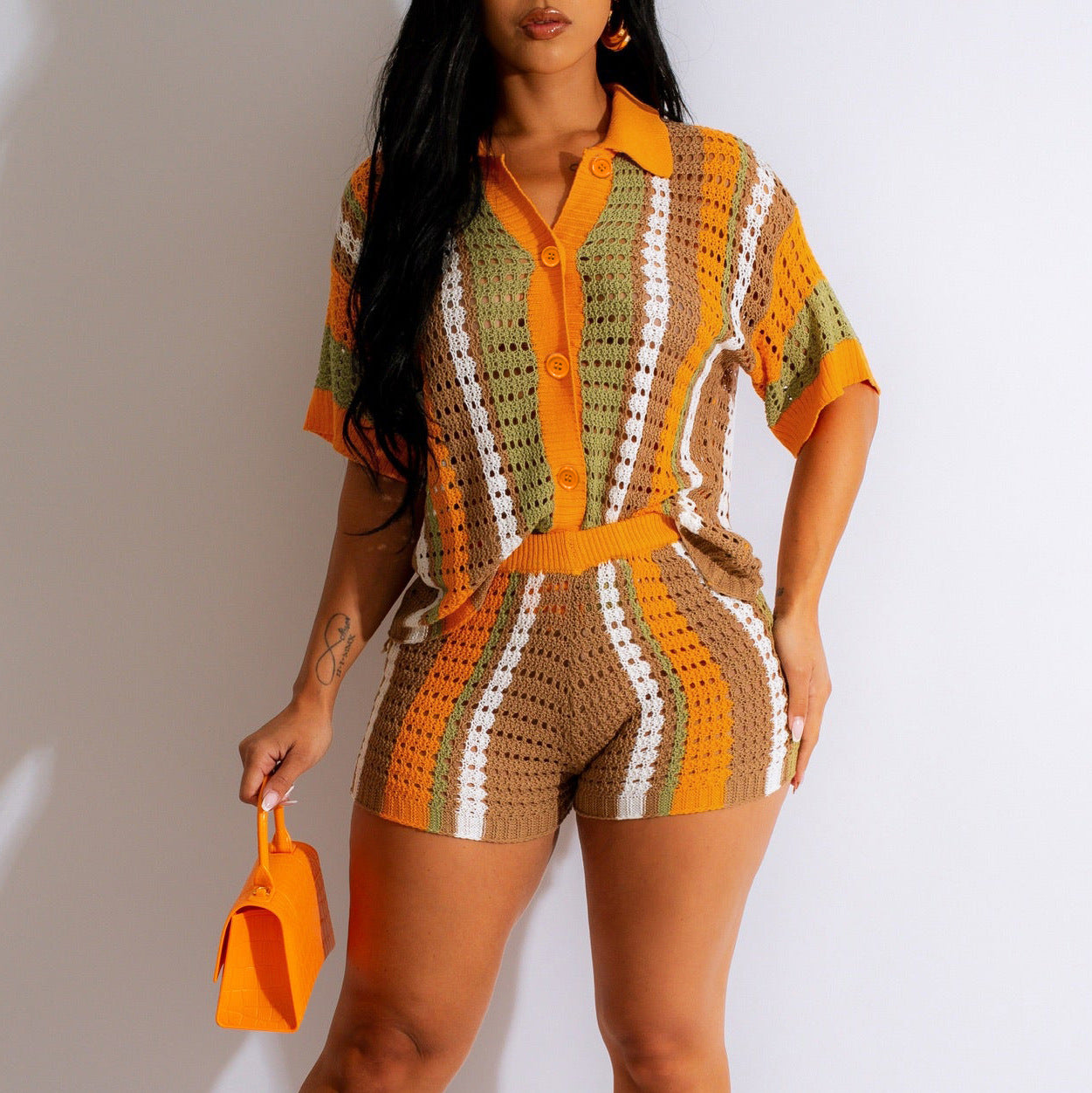 Damen Set aus gehäkeltem Top und Shorts R&B