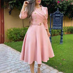 Damen Elegantes und feminines Kleid mit doppelter Knopfleiste und Gürtel R&B