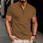 Herren nan tailliertes Struktur-Poloshirt mit Stehkragen und Zierpaspel R&B