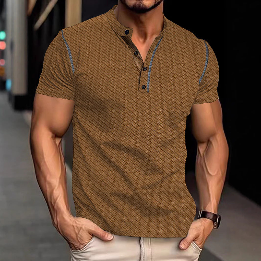 Herren nan tailliertes Struktur-Poloshirt mit Stehkragen und Zierpaspel R&B