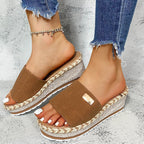 Damen Plateau-Mules mit geflochtenem Bast-Detail und komfortablem Fußbett R&B