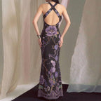 Damen Elegantes Maxikleid mit floralem Design und tiefem V-Ausschnitt R&B