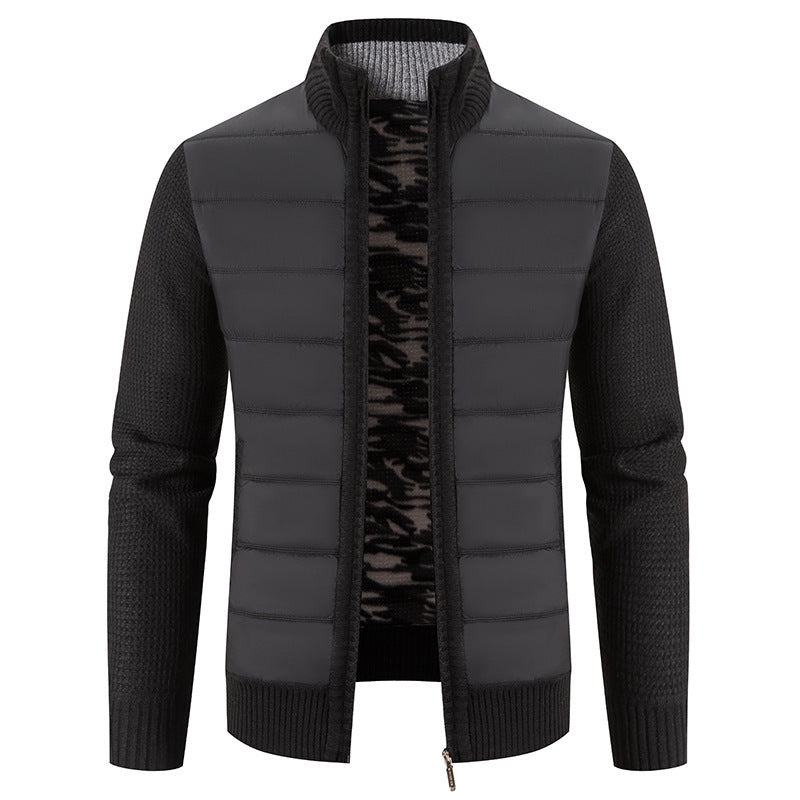 Herren Steppjacke mit hybridem Strickdesign und hohem Kragen