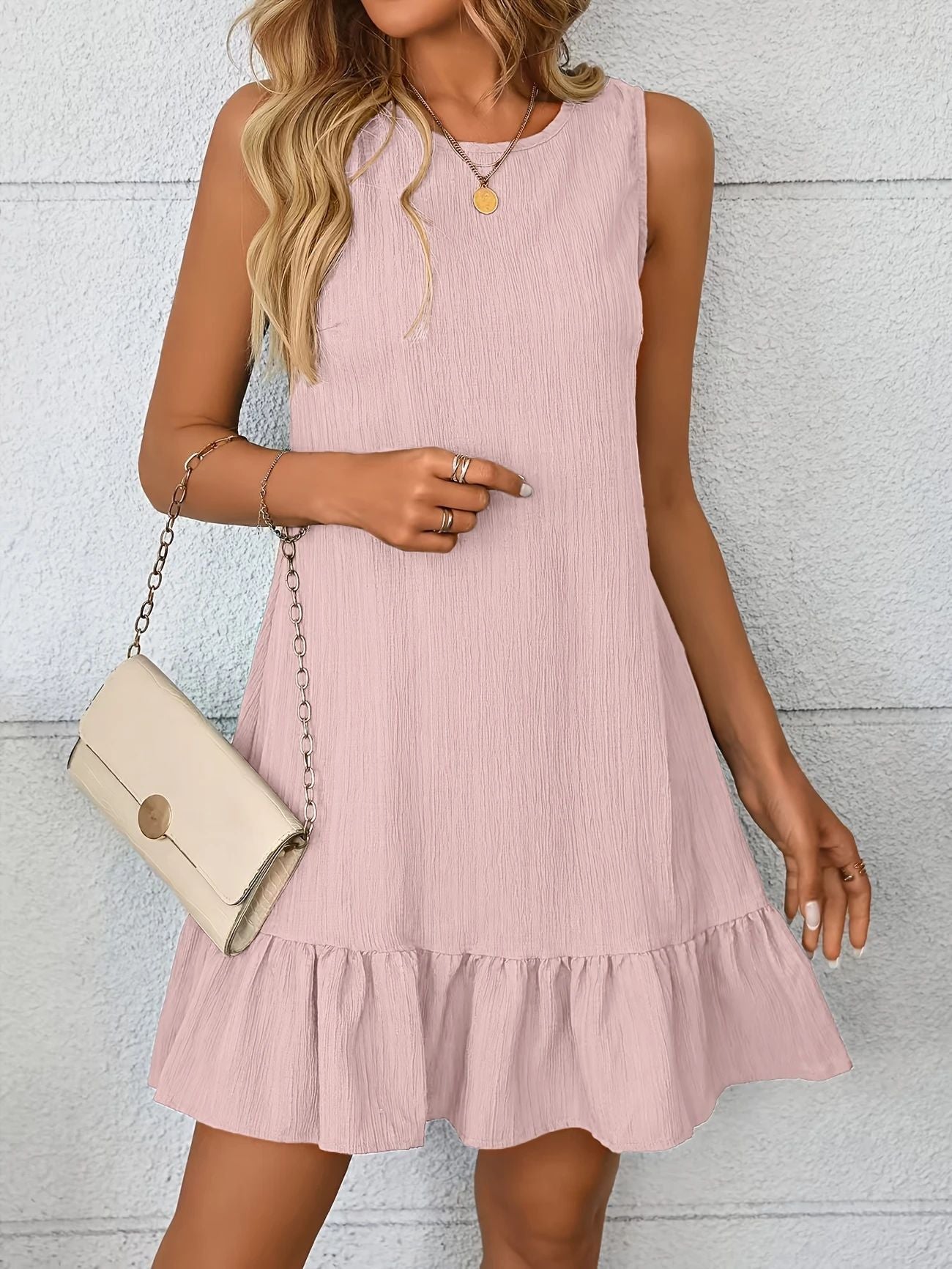 Damen lässiges Sommerkleid mit Rüschensaum und leichtem Material R&B