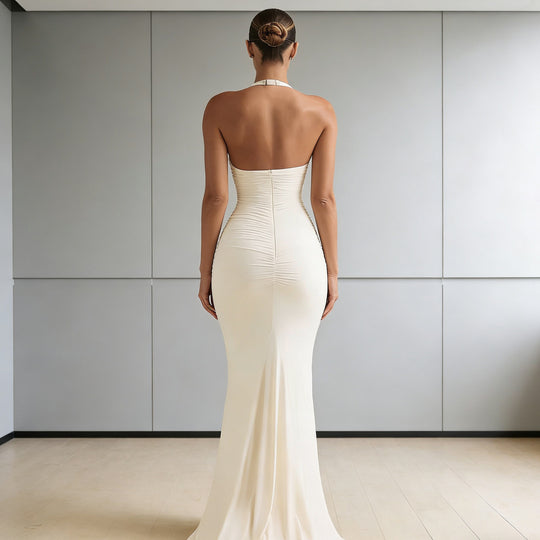 Damen Elegantes Maxi-Kleid mit tiefem V-Ausschnitt und figurformendem Schnitt R&B