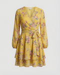 Damen Blumenkleid Midi Wickeloptik