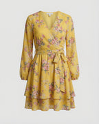Damen Blumenkleid Midi Wickeloptik