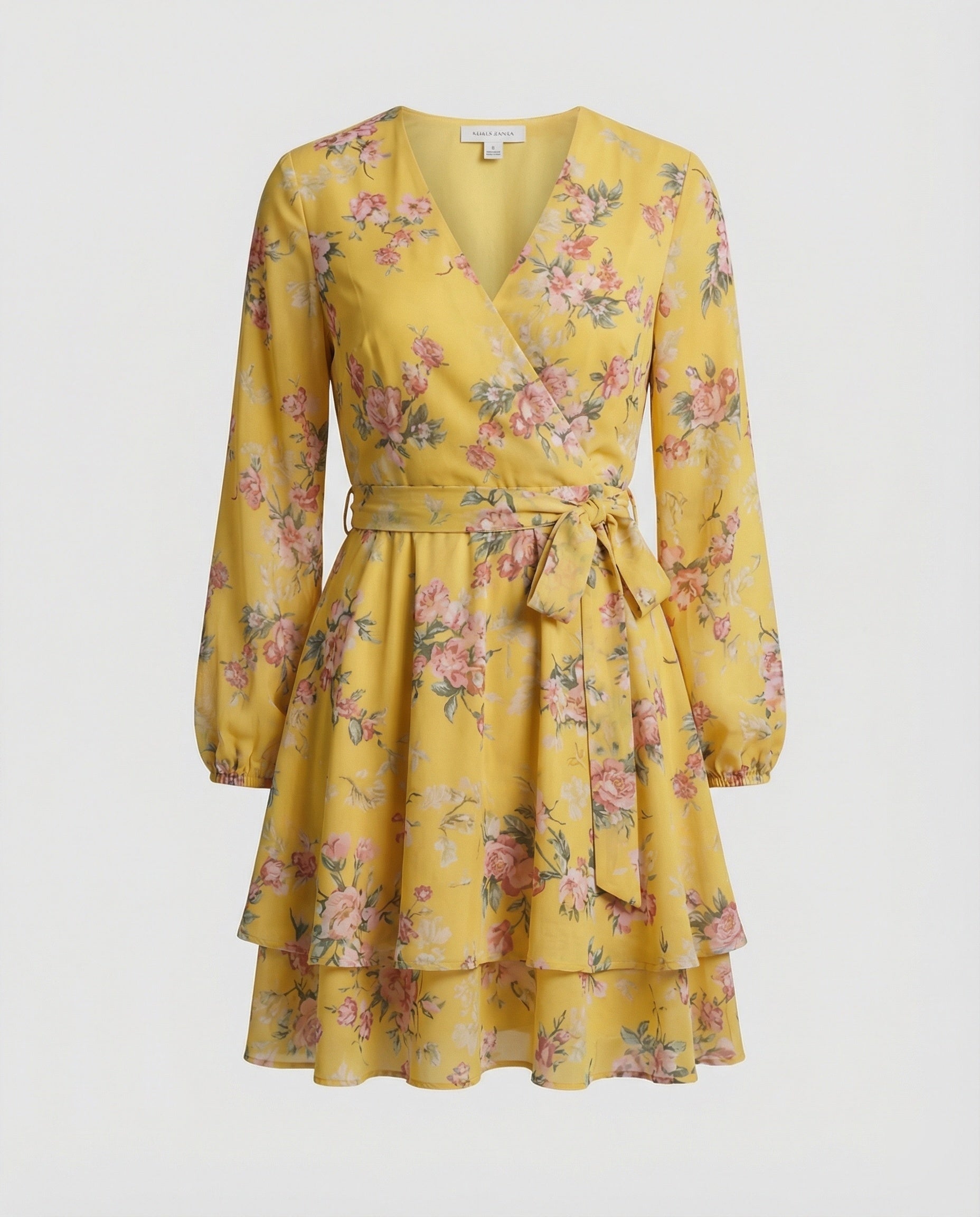 Damen Blumenkleid Midi Wickeloptik