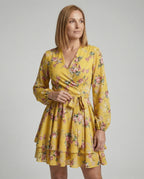 Damen Blumenkleid Midi Wickeloptik