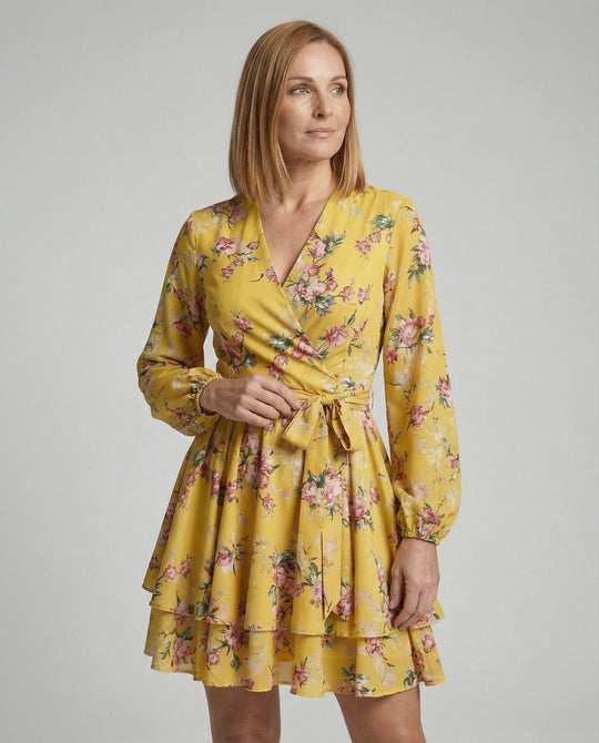 Damen Blumenkleid Midi Wickeloptik