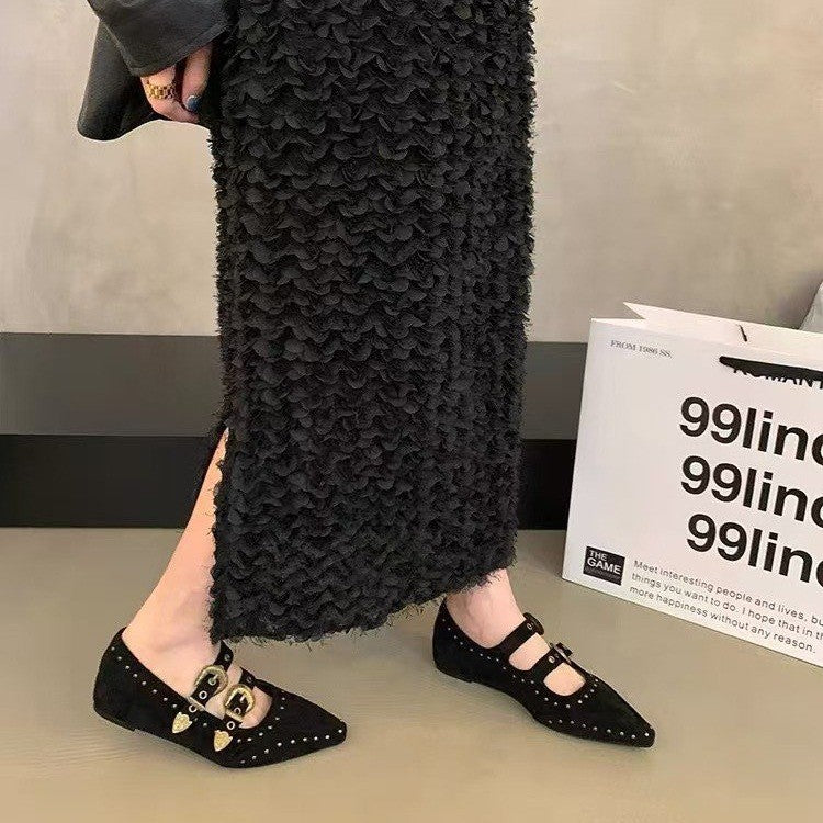 Damen Ballerina-Schuhe mit dekorativen Riemchen und funkelndem Detail EB
