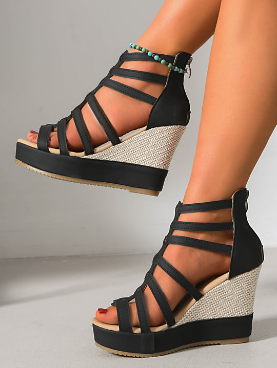 Damen Wedge-Sandalen mit elegantem Geflecht und robustem Absatz R&B