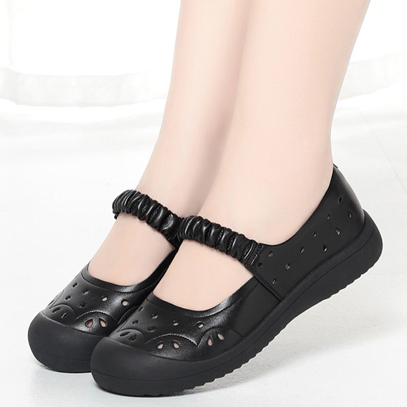 Damen Komfortable Ballerinas mit perforierter Oberfläche und elastischem Riemen R&B
