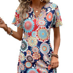 Damen Casual Kleid mit floralen Mustern und einem eleganten V-Ausschnitt R&B