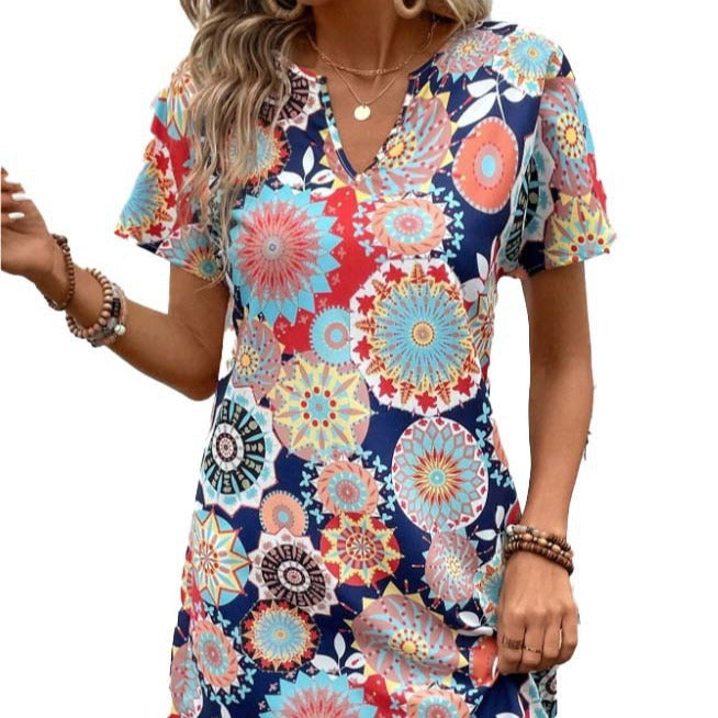 Damen Casual Kleid mit floralen Mustern und einem eleganten V-Ausschnitt R&B
