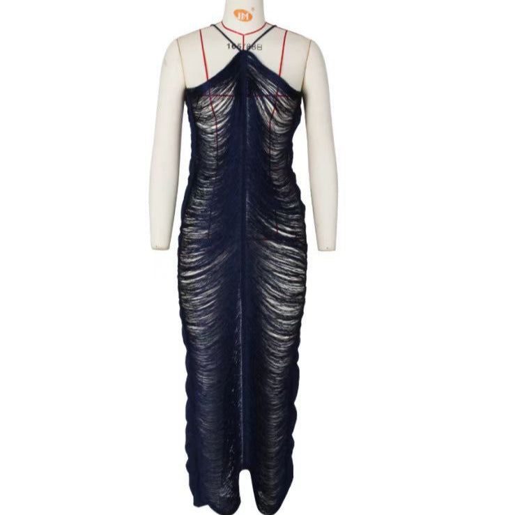 Damen Langkleid mit raffiniertem Schlitz und elegantem Kragen R&B