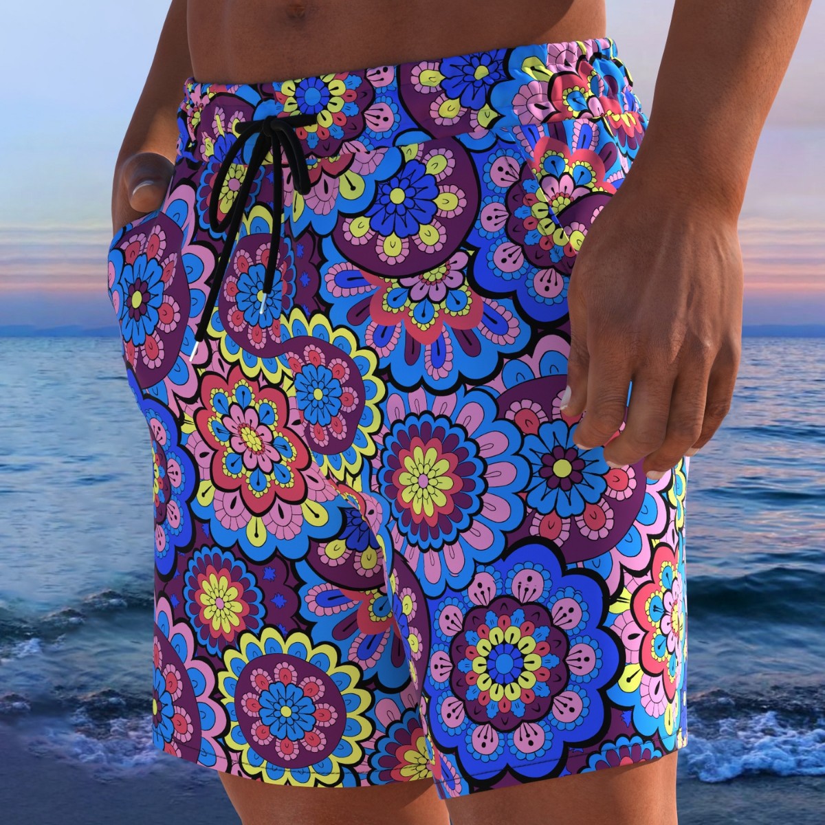 Herren Badeshorts mit animalischem Muster und elastischem Bund