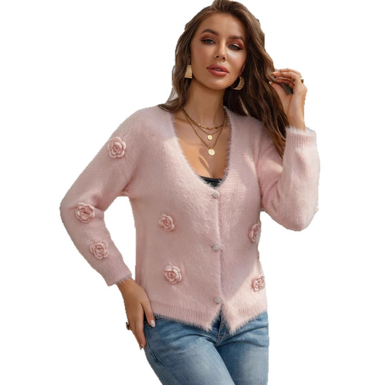 Damen weiche Strickjacke mit floralem Design R&B