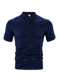 Herren nan Kurzarm-Stehkragenshirt mit verdeckter Knopfleiste, Zierpaspeln und figurbetonter Silhouette R&B