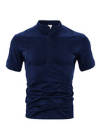 Herren nan Kurzarm-Stehkragenshirt mit verdeckter Knopfleiste, Zierpaspeln und figurbetonter Silhouette R&B