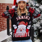 Damen Weihnachtspullover mit festlichem Santa-Motiv und glänzenden Details