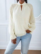 Damen elegante Bluse mit leicht transparenten Ärmeln und dekorativem Stehkragen R&B