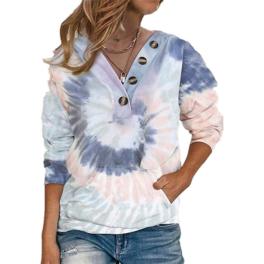 Damen lässiger Pullover mit Knopfdetails und modernem Batikmuster R&B