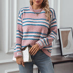 Damen Strickpullover mit strukturiertem Mustermix und bequemem Rundhalsausschnitt